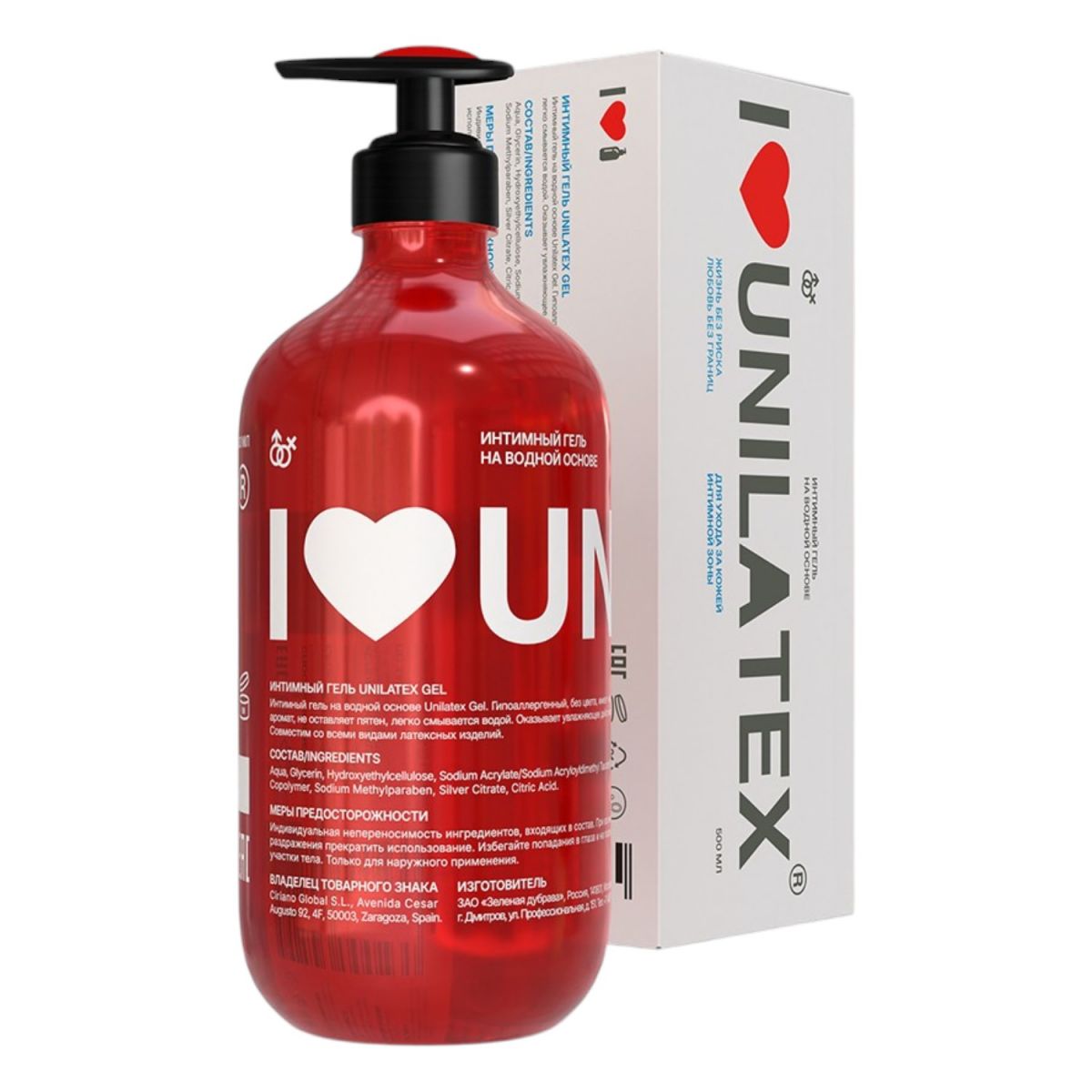 Интимный гель-лубрикант Unilatex Gel Classic на водной основе, 500 мл