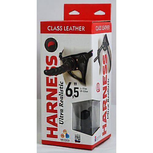Кожаные трусики с насадкой Harness 17 см, черный
