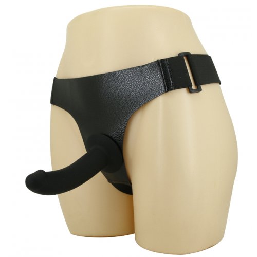 Страпон черного цвета на ремнях из силикона