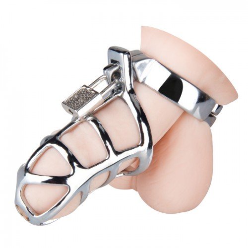 Мужской пояс верности серебристый диаметр запорного кольца 4.5 см