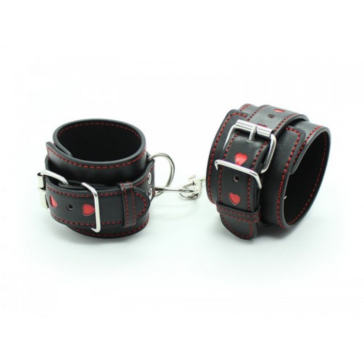 Наручники красно-черные инкрустированные сердцами Наручники красно-черные инкрустированные сердцами