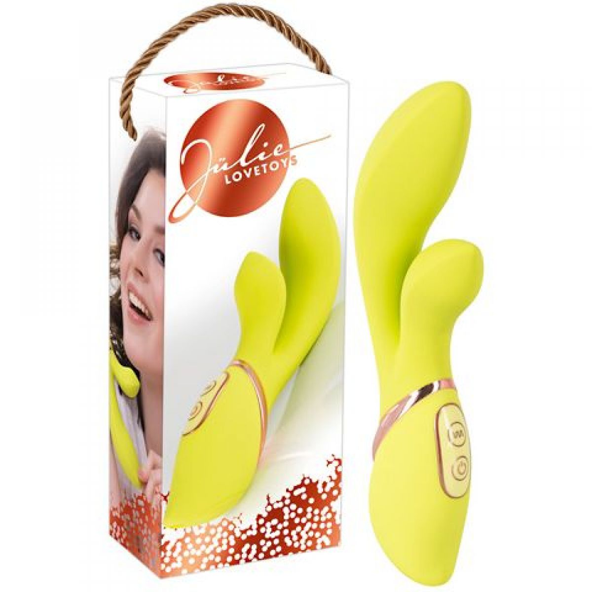 «Julie» многофункциональный вибратор с клиторальным стимулятором, желтый «Julie» многофункциональный вибратор с клиторальным стимулятором, желтый
