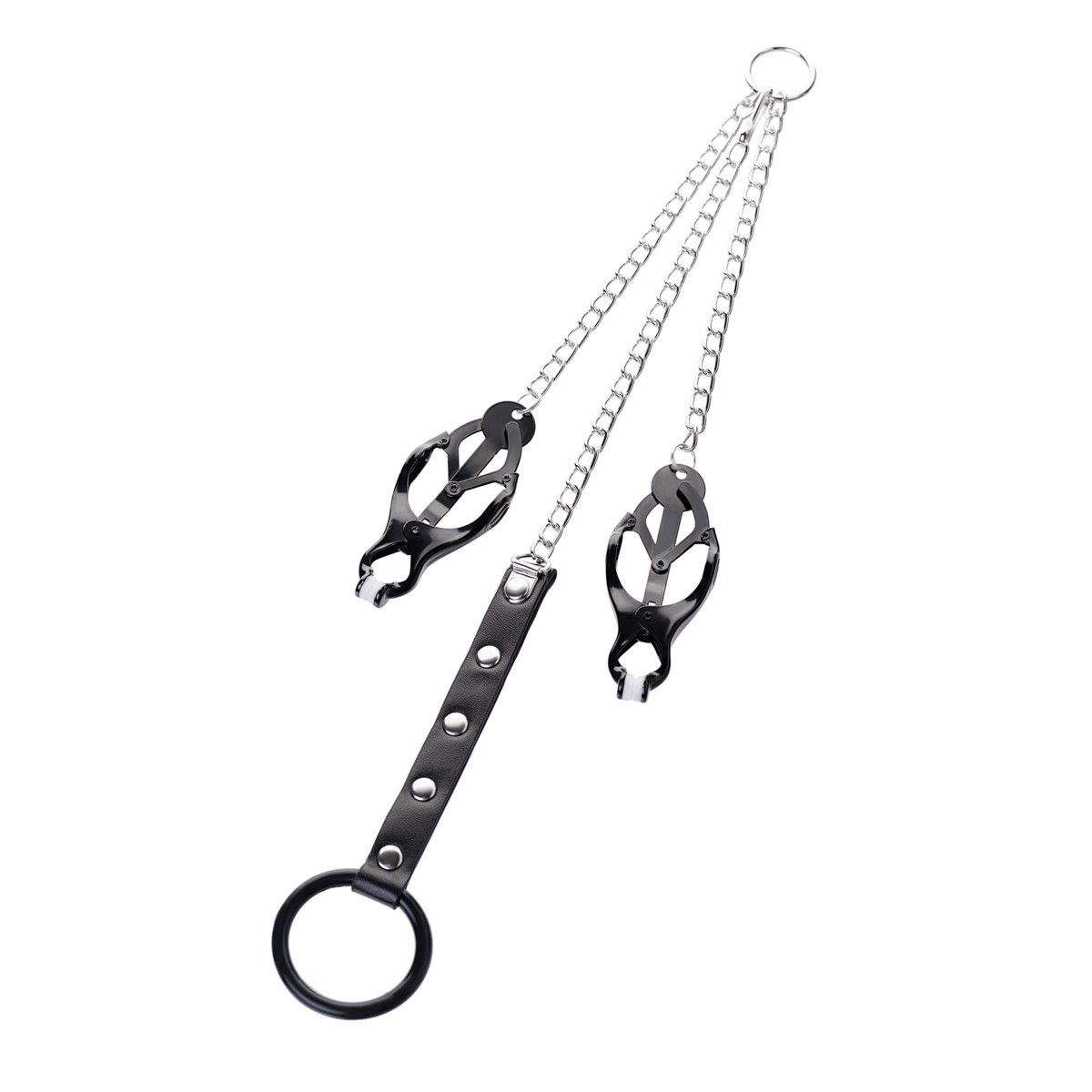 Зажимы для сосков с кольцом для пениса, черно-серебристые