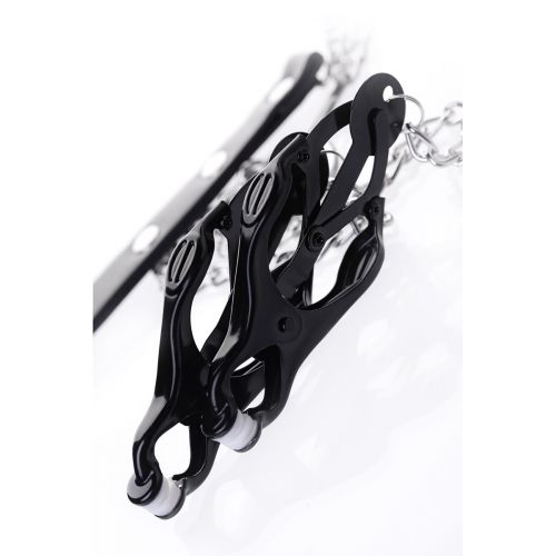 Зажимы для сосков с кольцом для пениса, черно-серебристые