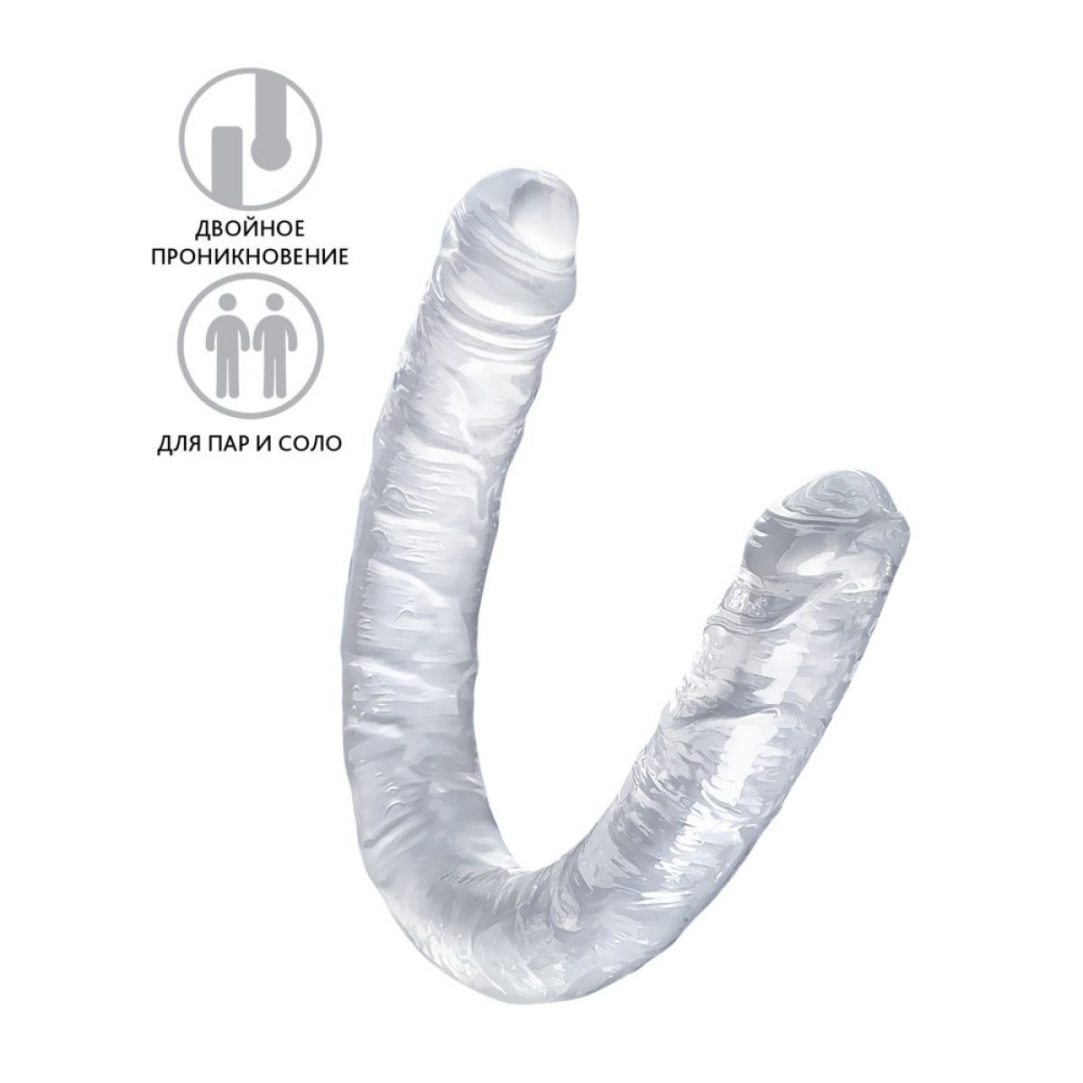 Фаллоимитатор двусторонний TOYFA Double Dildo, TPR, прозрачный, 40 см