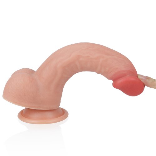 Фаллоимитатор на присоске с мошонкой телесный 8 Dual-Layered Silicone Dildo