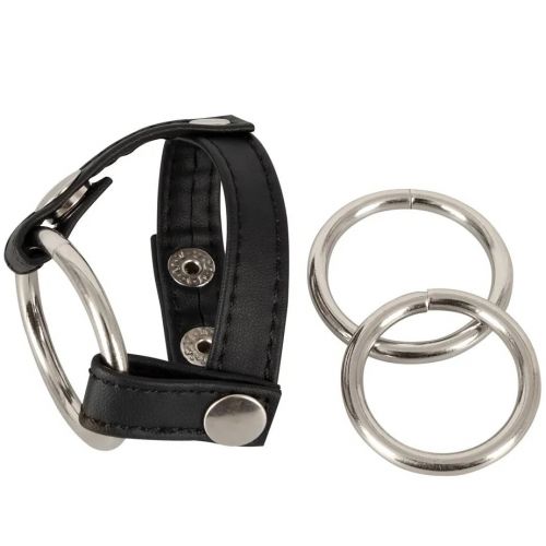 Кожаный хомут на пенис со сменными металлическими кольцами Bad Kitty
