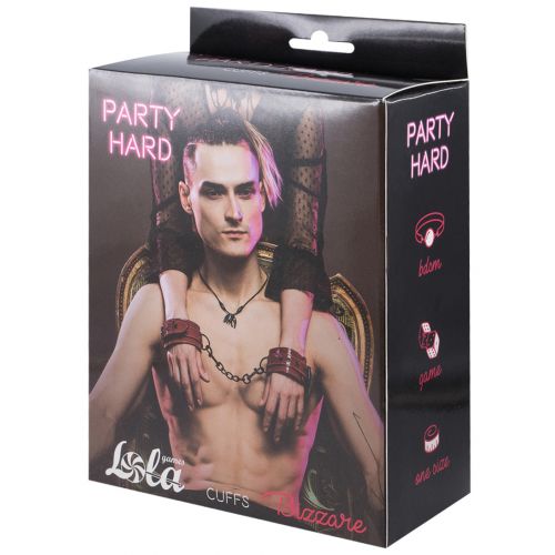 Красные лаковые наручники Party Hard Bizzare на металлической цепи