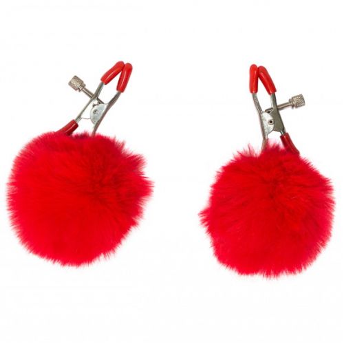 Зажимы на соски с красным мехом Party Hard Angelic Red