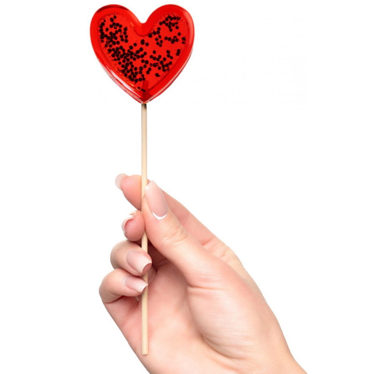 Карамельный леденец Сердечко Погремушка красного цвета