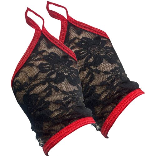 Изящные черно-красные митенки из кружева OS