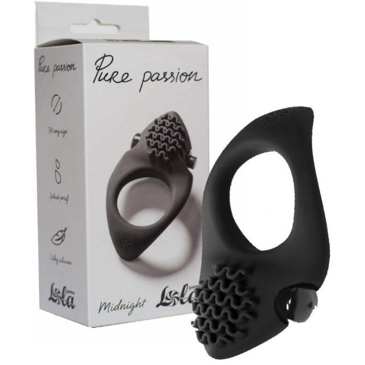 Эрекционное виброкольцо с клиторальным стимулятором Pure Passion Midnight черное