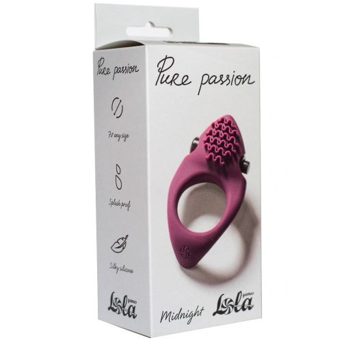 Эрекционное виброкольцо с клиторальным стимулятором Pure Passion Midnight бордовое