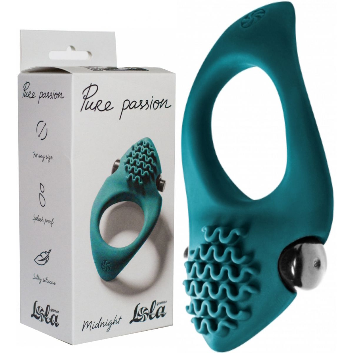 Эрекционное виброкольцо с клиторальным стимулятором Pure Passion Midnight зеленое