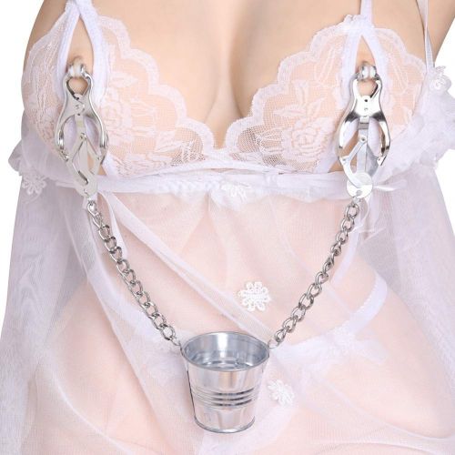 Серебряные клипсы на соски с ведерком на цепях