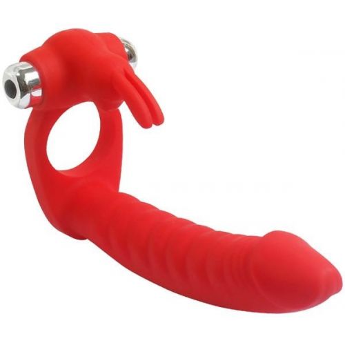 Вибро-кольцо для двойного проникновения Trinity Fun - Evil Teaser красный