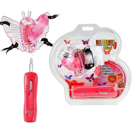 Розовая вибробабочка на ремешках Butterfly Mini с проводным пультом