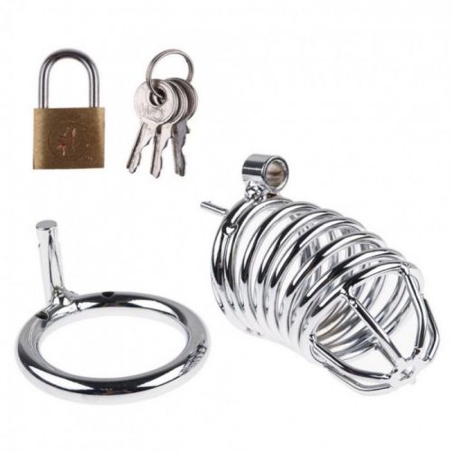 Мужской пояс верности на замке серебристый диаметр запорного кольца 4,5 см