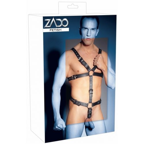 Кожаная мужская сбруя с эрекционным кольцом Zado Fetish