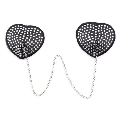 Черные пэстисы-сердечки со стразами и цепочкой