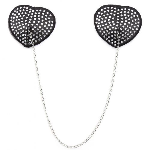 Черные пэстисы-сердечки со стразами и цепочкой