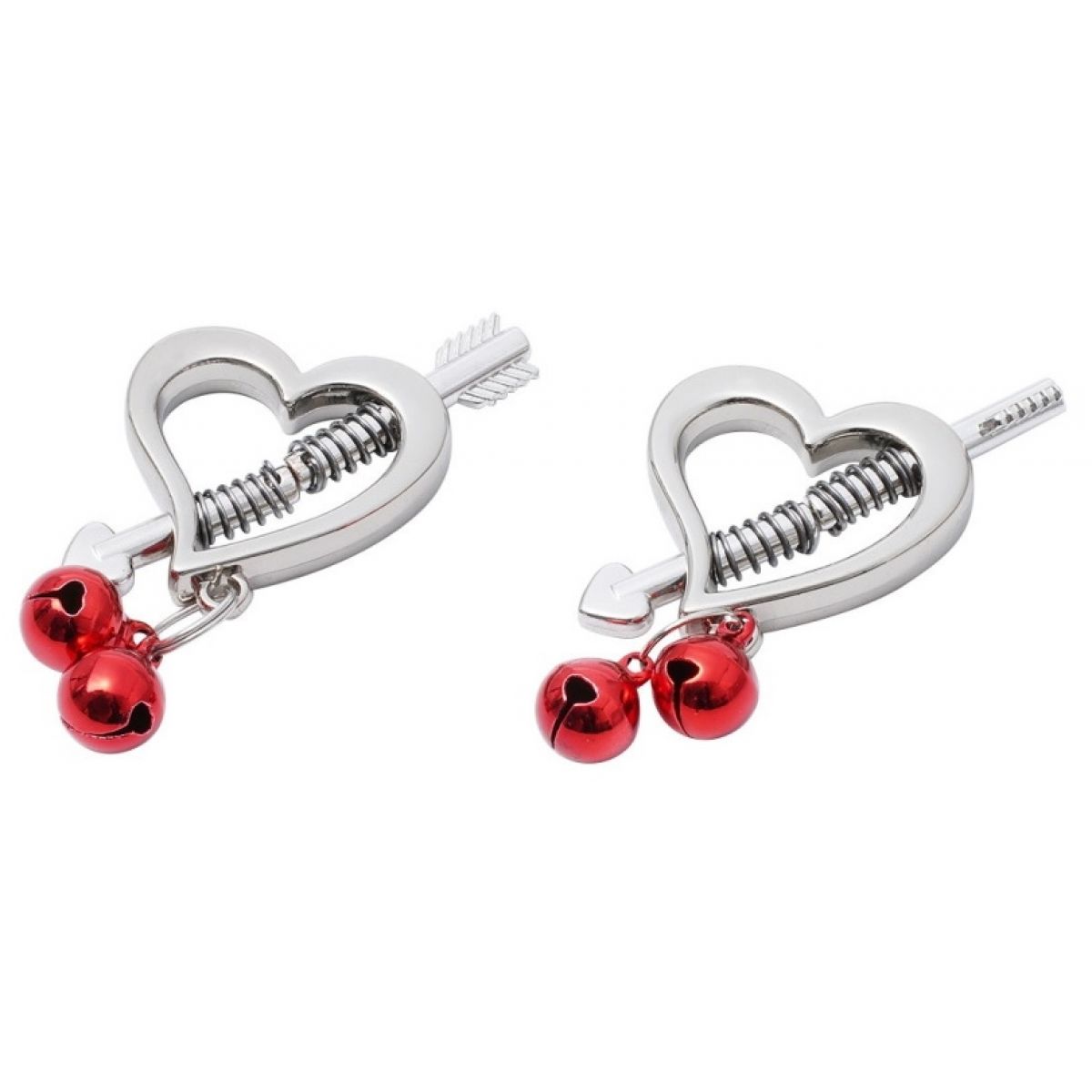 Зажимы на соски в форме сердец с красными бубенчиками