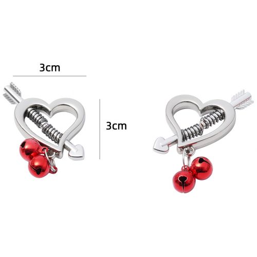 Зажимы на соски в форме сердец с красными бубенчиками