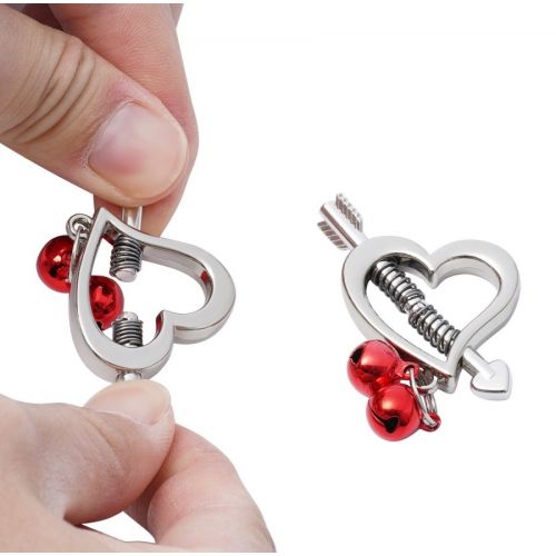 Зажимы на соски в форме сердец с красными бубенчиками