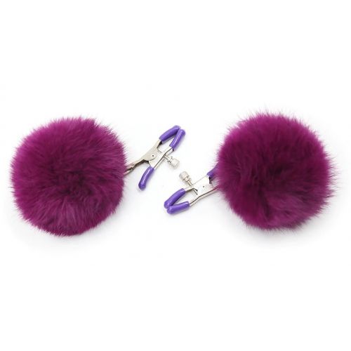 Зажимы на соски с фиолетовыми помпонами