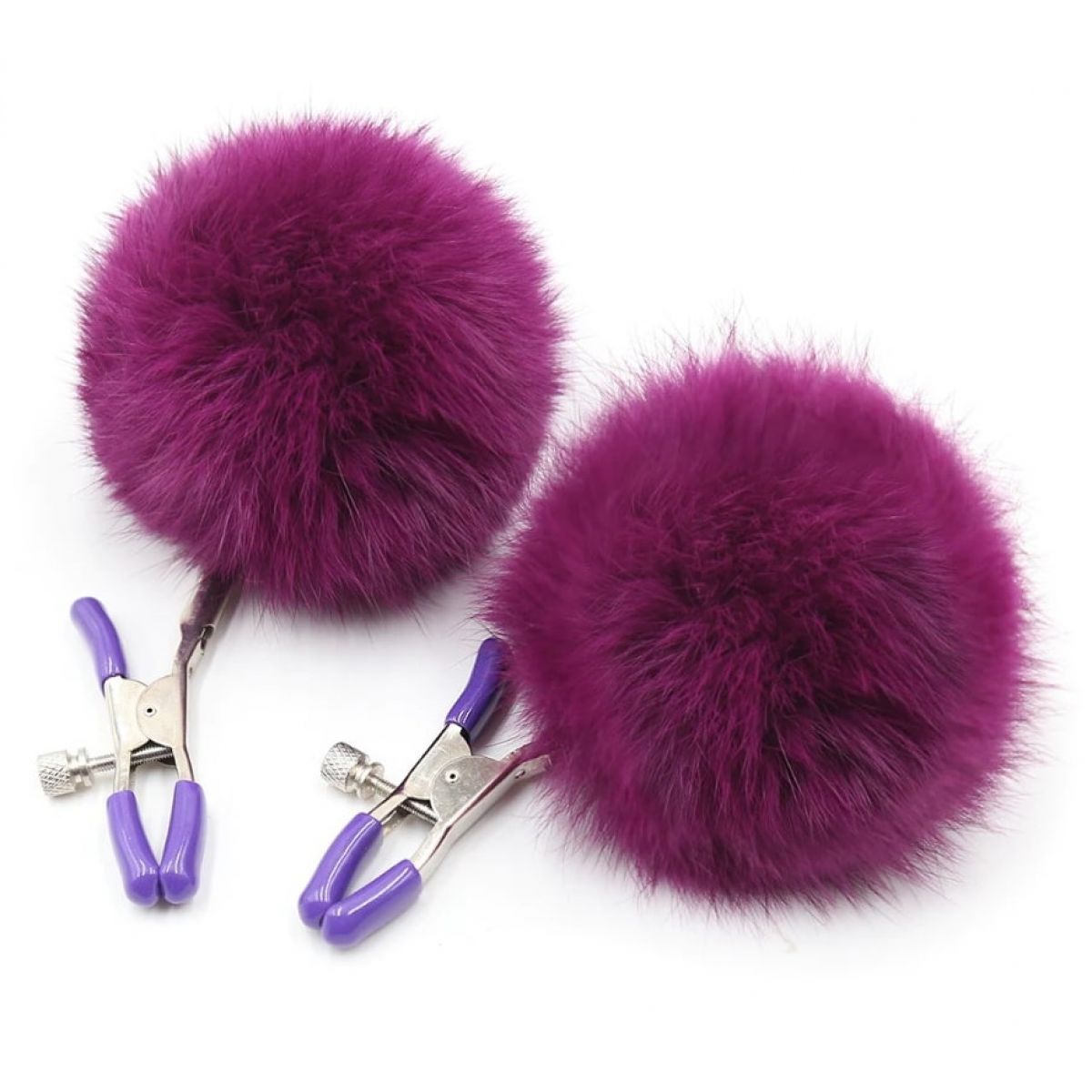 Зажимы на соски с фиолетовыми помпонами