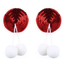 Красные блестящие пэстисы с помпонами