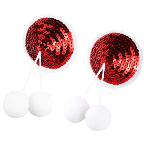 Красные блестящие пэстисы с помпонами