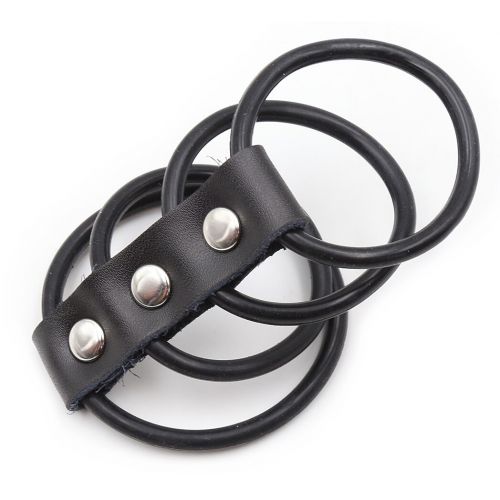 Четыре эрекционных кольца из силикона на кожаном ремешке