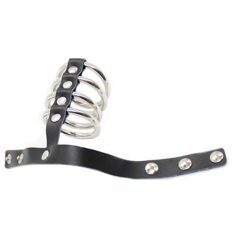 Хомут на пенис из 4 металлических колец с фиксирующим ремешком 