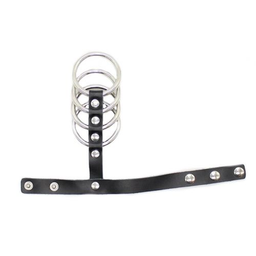 Хомут на пенис из 4 металлических колец с фиксирующим ремешком 