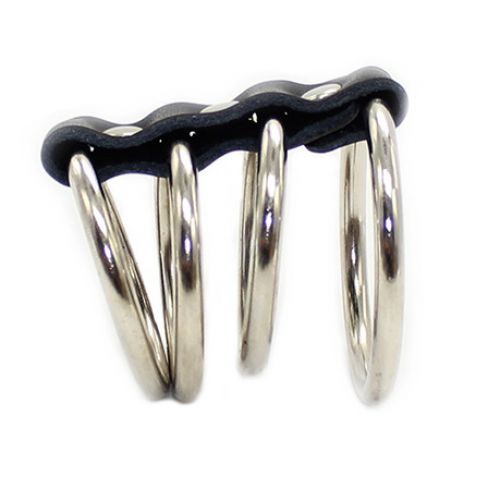 Четыре эрекционных кольца из стали на кожаном ремешке