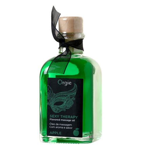 Комплект для сладких игр Orgie Lips Massage со вкусом яблока (сладкое массажное масло и перо), 100 мл