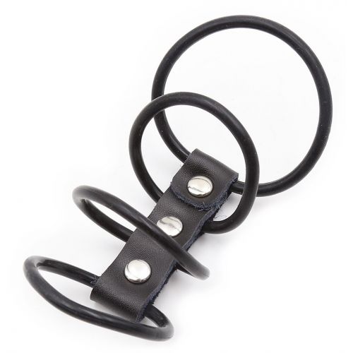Четыре эрекционных кольца из силикона на кожаном ремешке