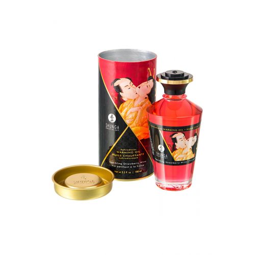 Массажное масло Shunga Клубника с шампанским 100 мл, разогревающее 