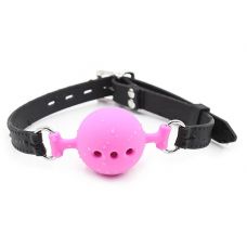 Дышащий кляп-шар из силикона Black-Pink L