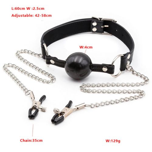 Черный кляп из силикона с зажимами для сосков