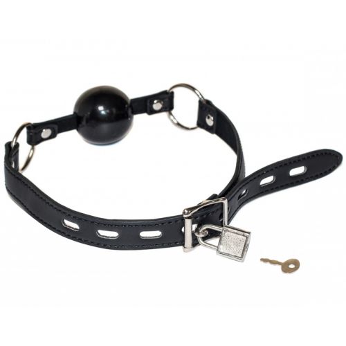 Черный силиконовый кляп-шар с замочком