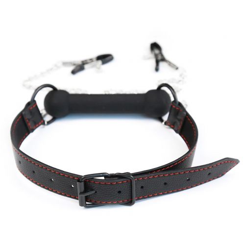 Кляп-трензель с зажимами на соски