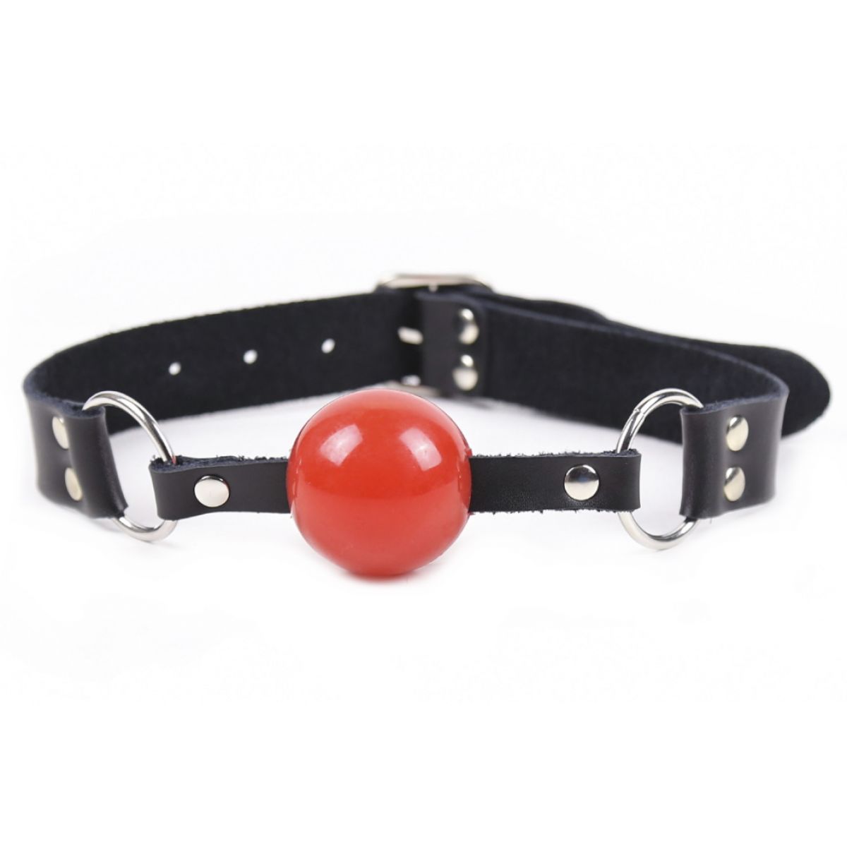 Красный силиконовый кляп на кожаном ремешке