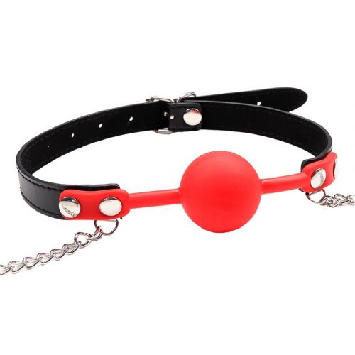 Силиконовый красный кляп с зажимами для сосков и замочком