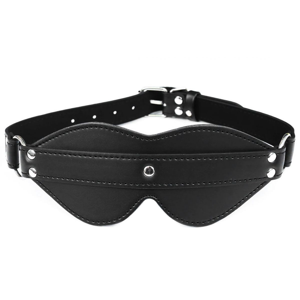 Черная БДСМ маска с ремешком и заклепками