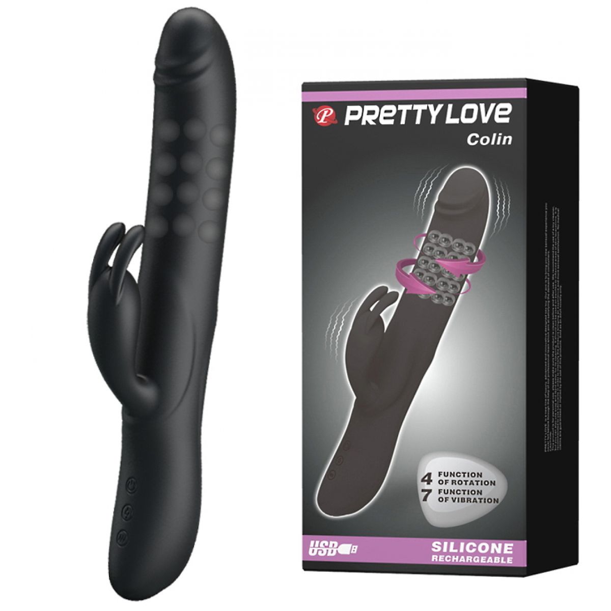 Вибратор Pretty Love Colin с клиторальным стимулятором и функцией вращения ствола