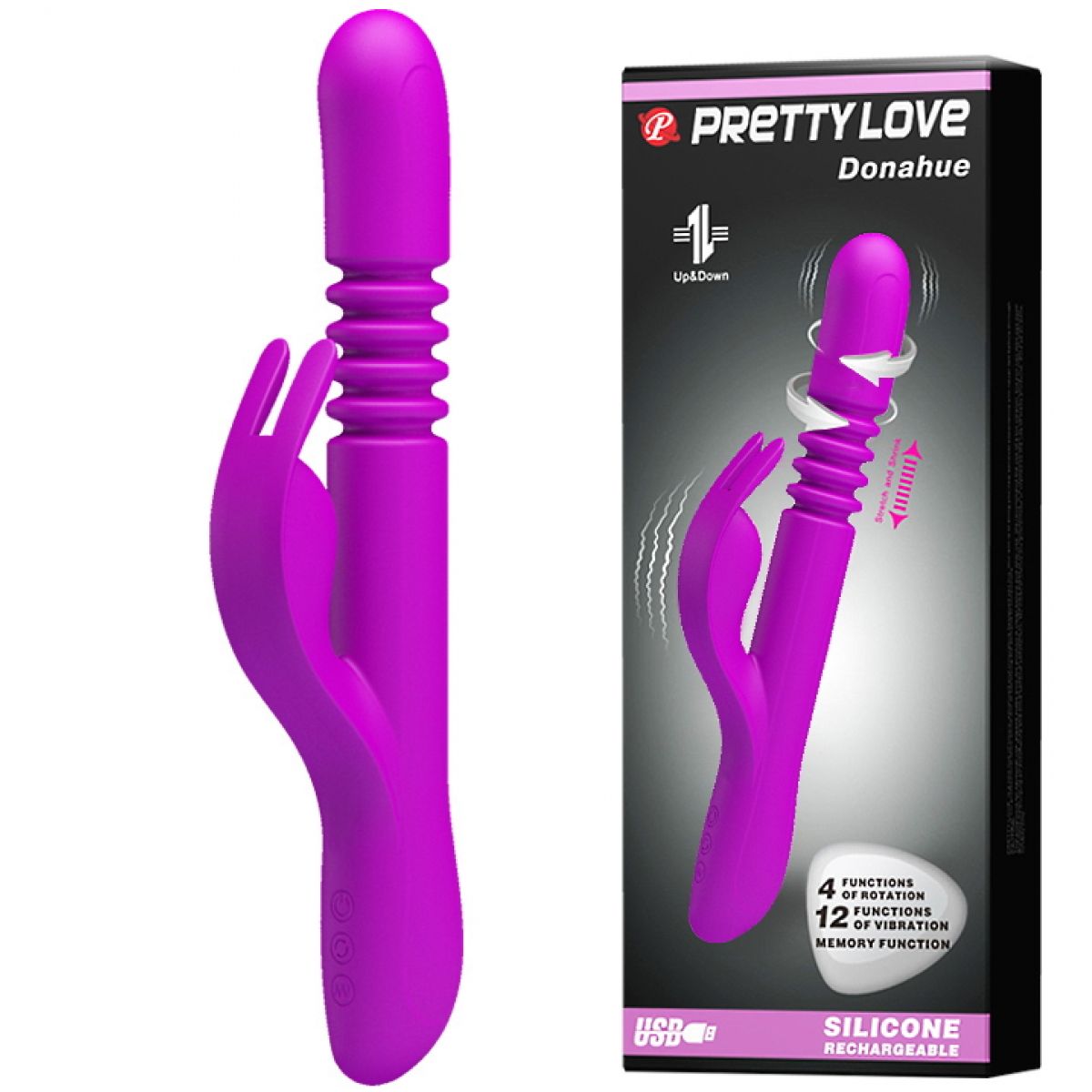 Вибратор-кролик с ротацией и поступательными движениями Pretty Love Donahue