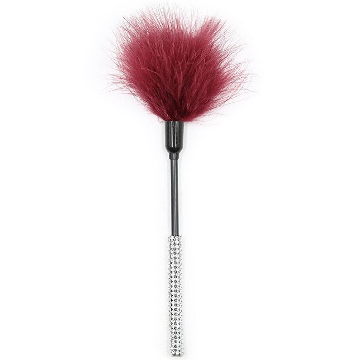 Тиклер с бордовыми перьями и стразами 27 см