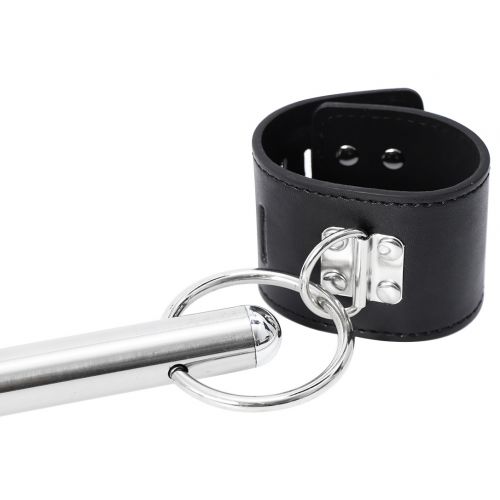 Бондажная распорка с ошейником и наручниками черного цвета